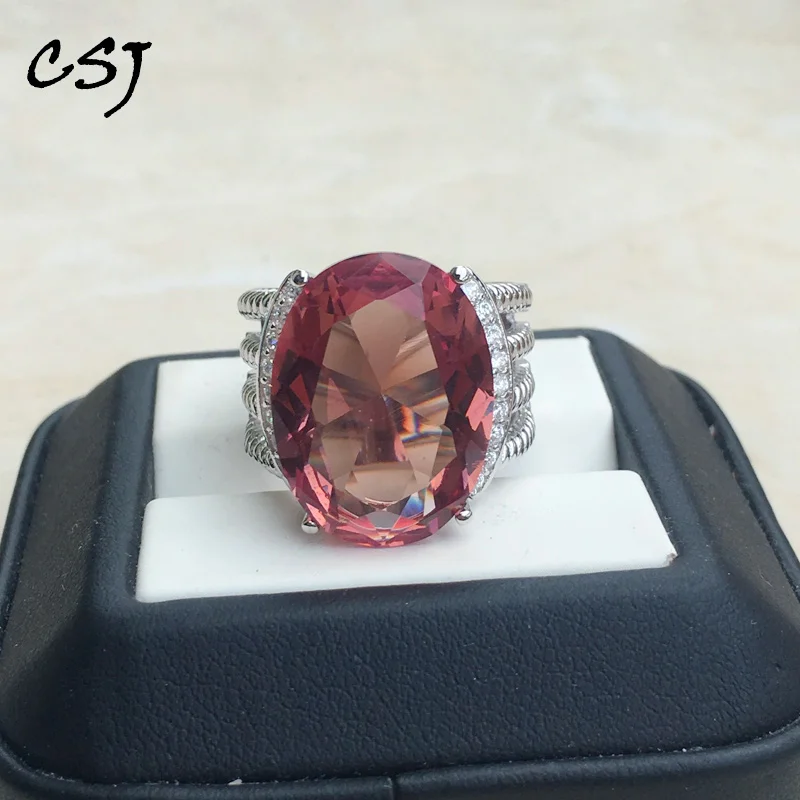 Женское кольцо с зултанитом из серебра 925 пробы крупным камнем Ov15 * 20 мм 15