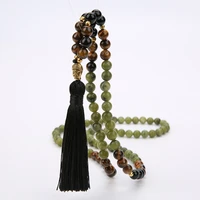 108 mala beaded necklace 8mm southernjade black onyx japamala blessing meditation buddha head tassel yoga jewelry