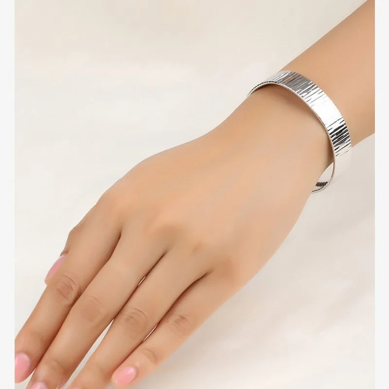 

BOCAI Real S925 sterling silver bracelet simple horizontal pattern Thai silver fashion jewelry Hand chain for women