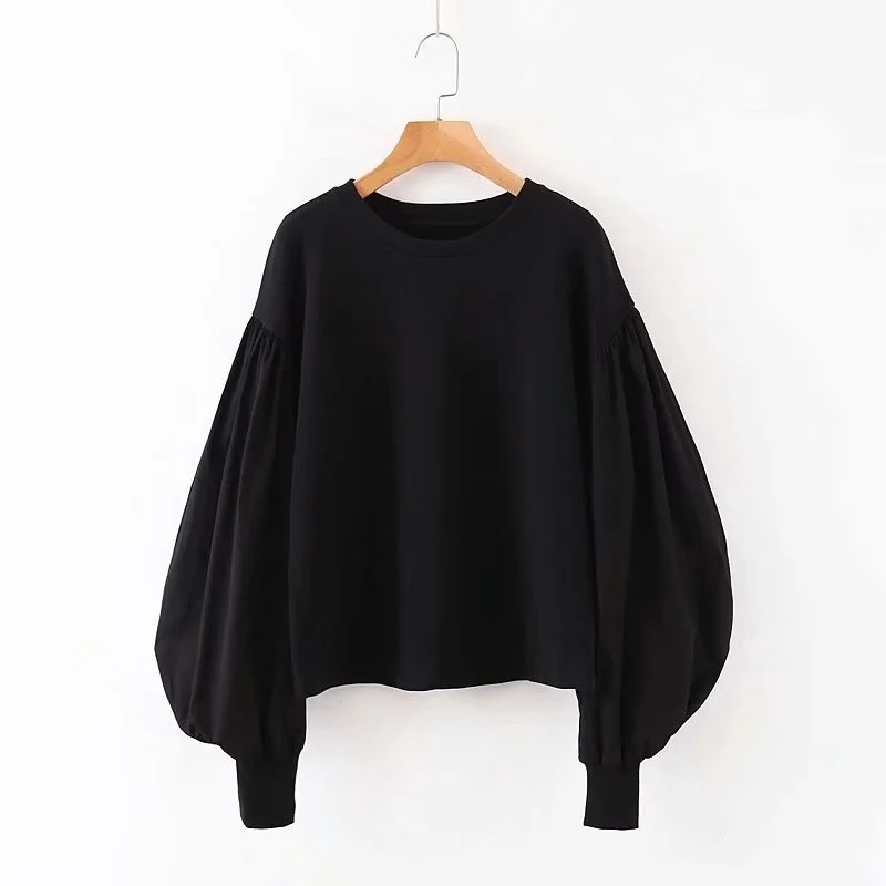 

Toppies Women's Bubble Sleeve Sweatshirts Loose Round Neck Pullovers Korean Fashion Jersey Girls Tops
