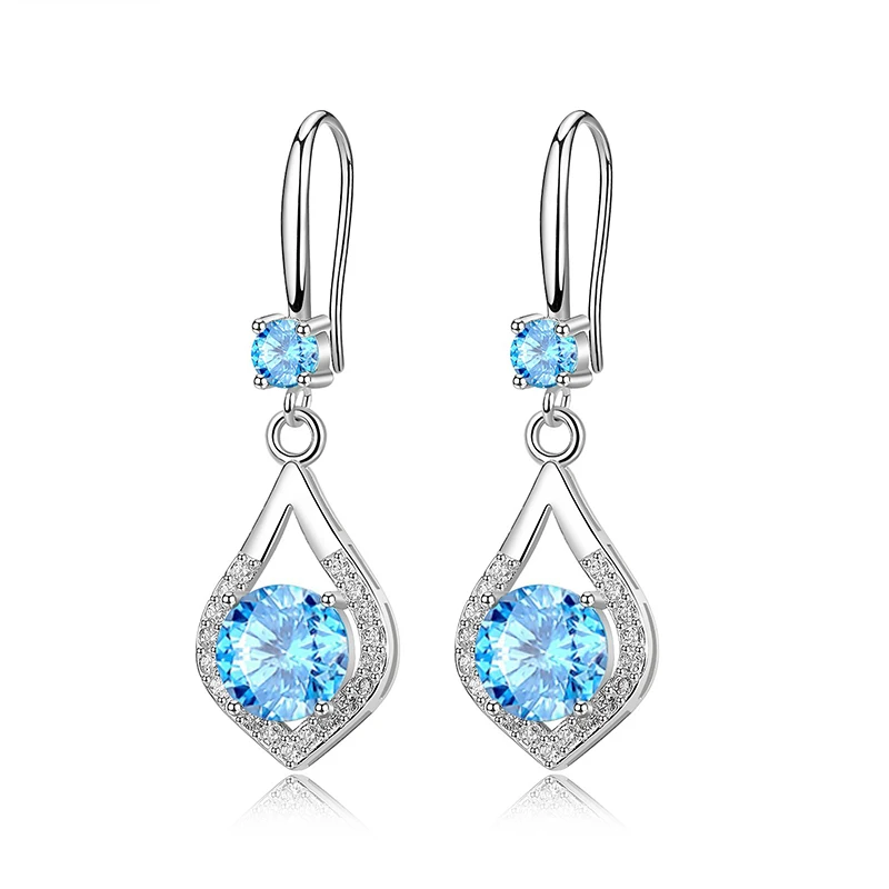 Korean hot sale Water drop earrings multicolor Ear Studs New shiny Zircon eardrop long earring silver Plated female jewelry | Украшения и