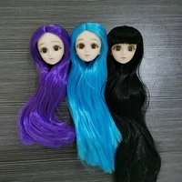 clearance bjd doll head 3d eyes suitable for 30cm skinny doll body red brown purple mid length wig fashion girl diy dress up toy