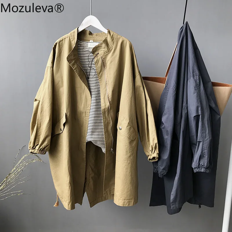 

Mozuleva 2021 Autumn Women Cargo Windbreaker Casual Jacket Vintage Pockets Outerwear Oversize Long Trench Tops Streetwear New