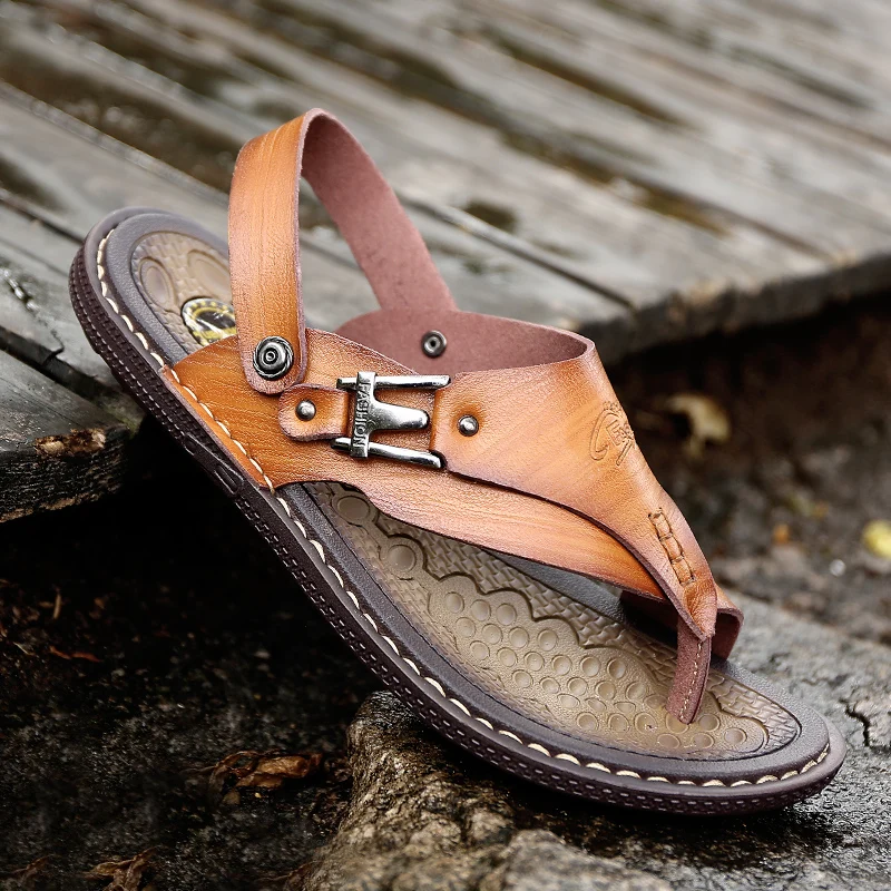 

CYYTL Men's Flip Flops Sandals Summer Beach Slippers Non Slip Casual Leather Outdoor Shoes Fishermen Indoor Claquette Homme