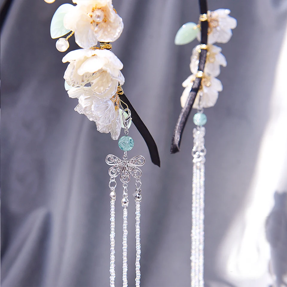 

YYOUFU Chinese Traditional Hair Accessories for Women Flower Headband with Tassel Chain Beads Headdress Headwear