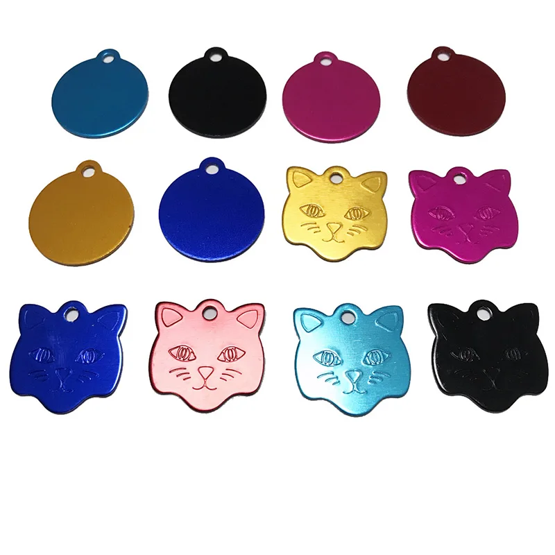 

5Pcs/lot Dog Tags Engraved Cat Puppy Pet ID Name Collar Tag Pendant Aluminum Round Pet Accessories Random Color