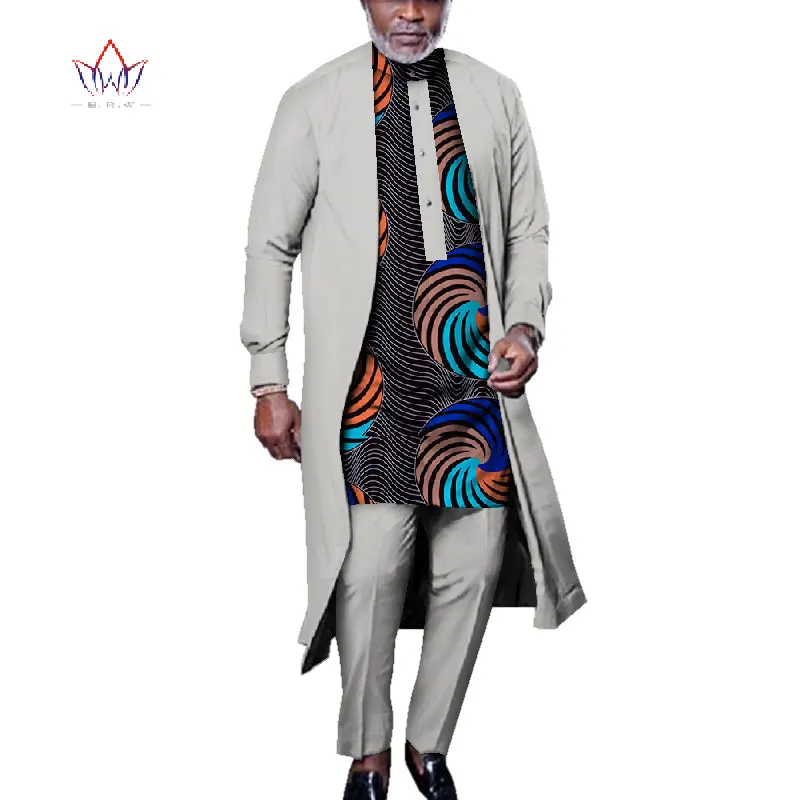 Bazin Riche Men 3 Pieces Pants Sets African Design Clothing African Clothes Casual Men Long Top Shirts and Pants Sets WYN925