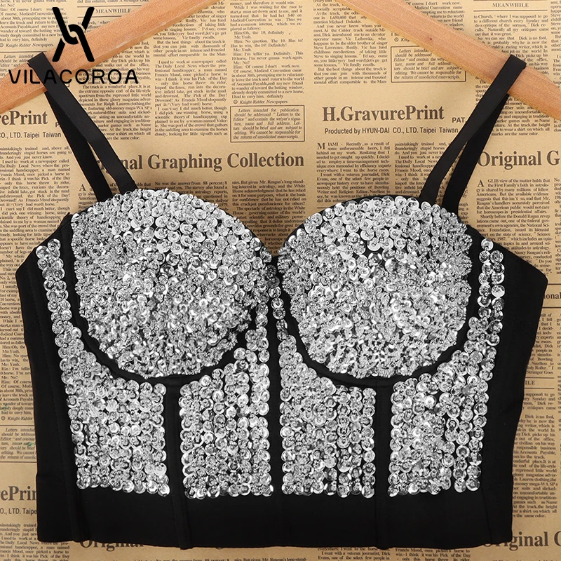 Женский топ с высокой талией Orset готический укороченный блестками и бусинами