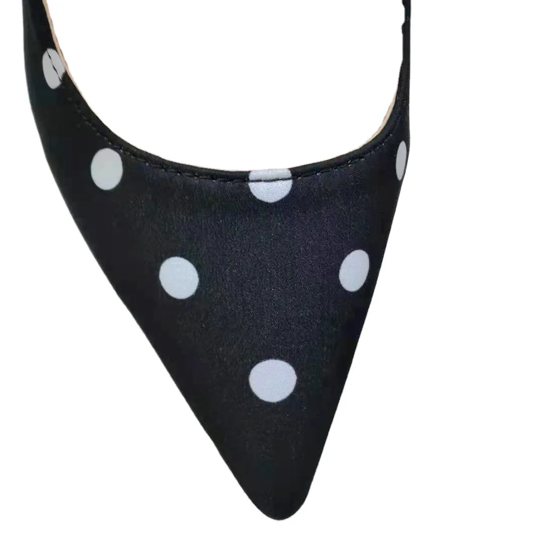 

Black dot thin heel high heel pointed shallow mouth single shoes women's shoes large size 12cm Satin women's shoes