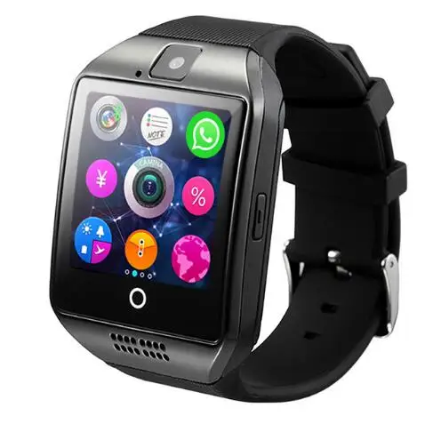 Black Bluetooth Смарт часы для мужчин Q18 с камерой Facebook Whatsapp Twitter Синхронизация SMS Smartwatch поддержка SIM TF карты для IOS Android - Цвет: Black
