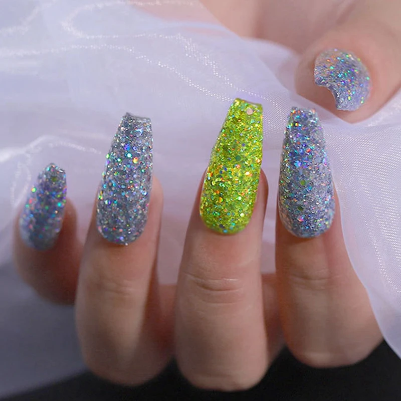 

2Pcs Nail Powder Pigment Set Fluorescence Spangle Nail Glitter Makeup Shimmer Shining Chrome Dust Decoration, 2 & 1