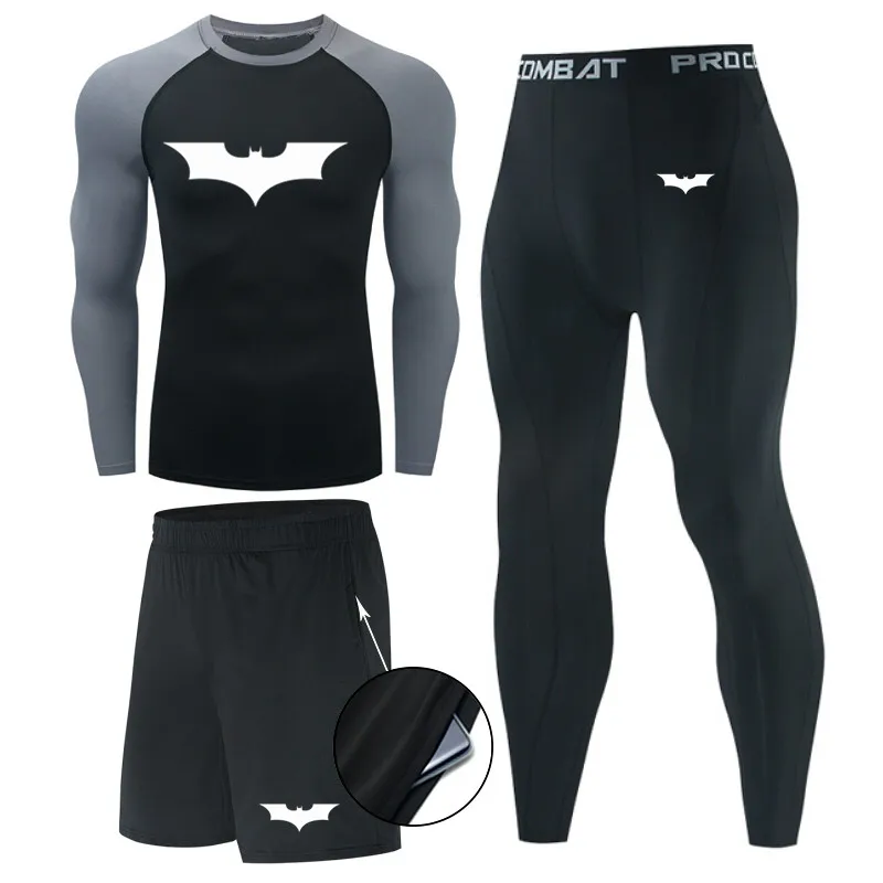 

New Men Compression 3/Pc Set Track Suit Sports T-shirt+shorts leggings Fitness Clothing Running Jogging Male Quick-Drying Suit