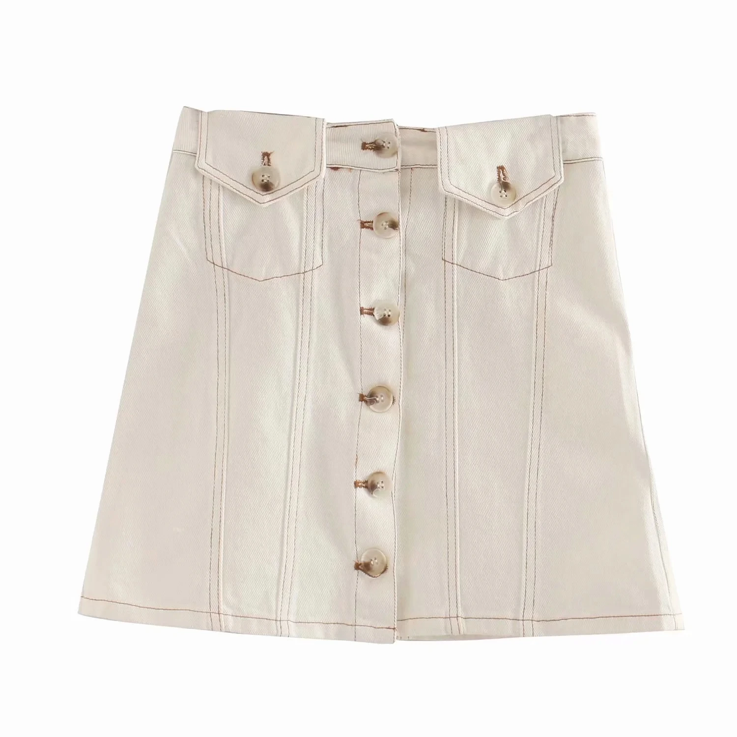 

Summer Denim Skirt Women England High Street Pockets Buttons Faldas Mujer Moda 2021 Sexy A-line Mini Skirts Womens