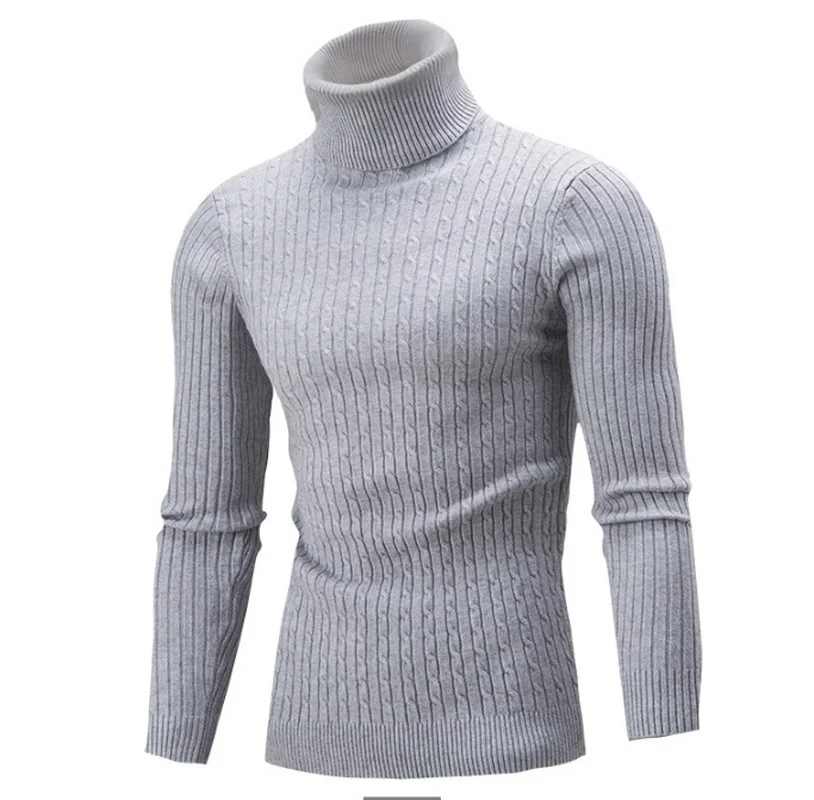 

ZOGAA Autumn Winter Men's Sweater Men's Knitted Turtleneck Pullovers Solid Twist Bottoming Slim Sweater Male High-necked Jumpers