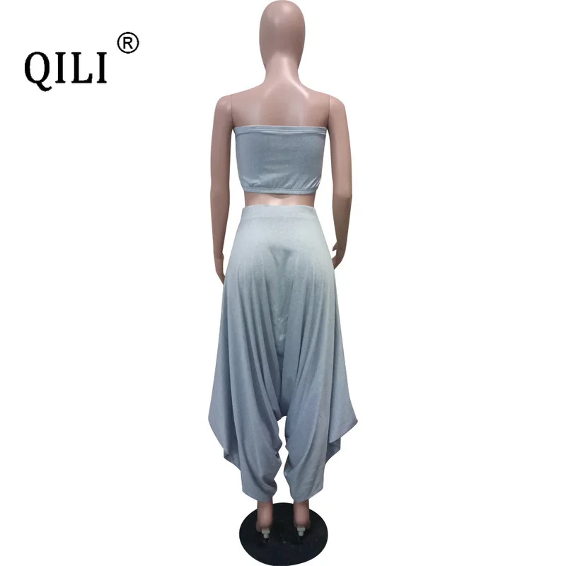 

QILI Two-piece Set of Sexy Chest-wrapped Harem Pants Jumpsuits Womens Rompers Casual Loose Solid Color Jumpsuit