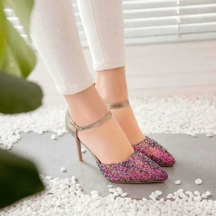 

Big Size ladies high heels women shoes woman pumpsHigh-heeled sequined pointed shallow-mouthed single shoes
