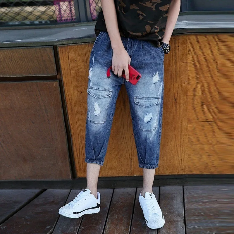 Харадзюку корейские свободные рваные ковбойские джинсы весна лето мода тонкие