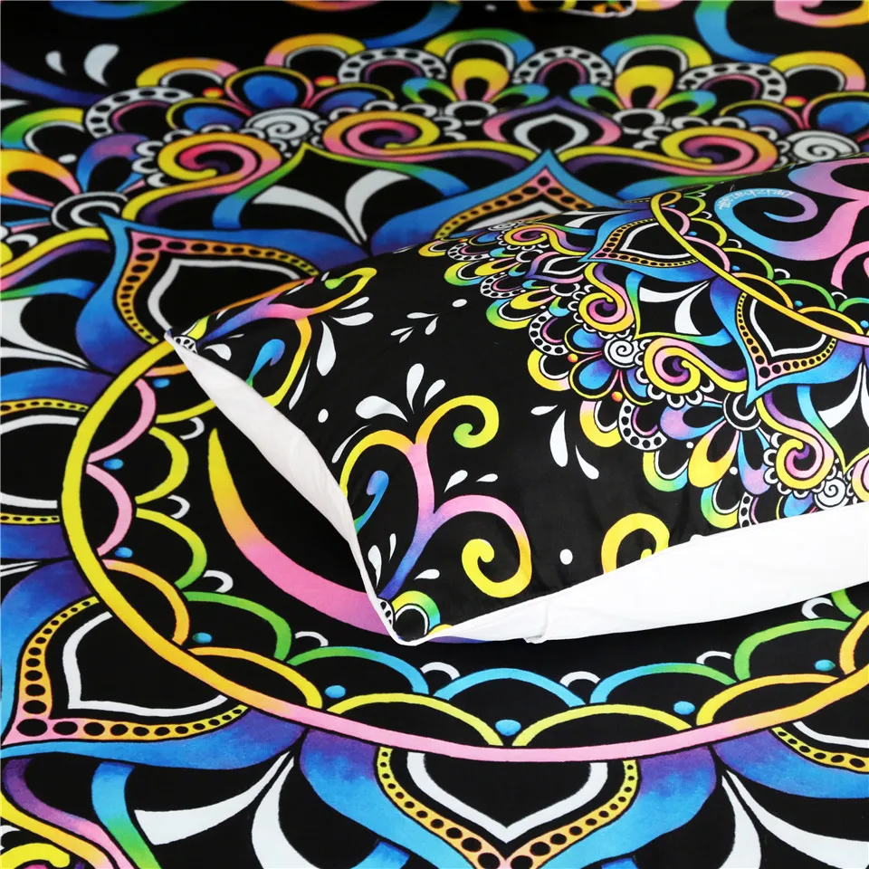 DoodleOhm от Brizbazaar Комплект постельного белья мандала цветок пододеяльник красочные постельный комплект из 3 предметов розовый фиолетовый синий желтый постельное белье