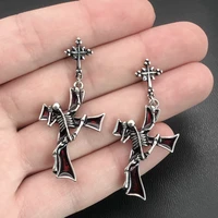 gothic antique blood color cross skull earrings for for girls women wicca grunge fairy core goblincore alt accessories