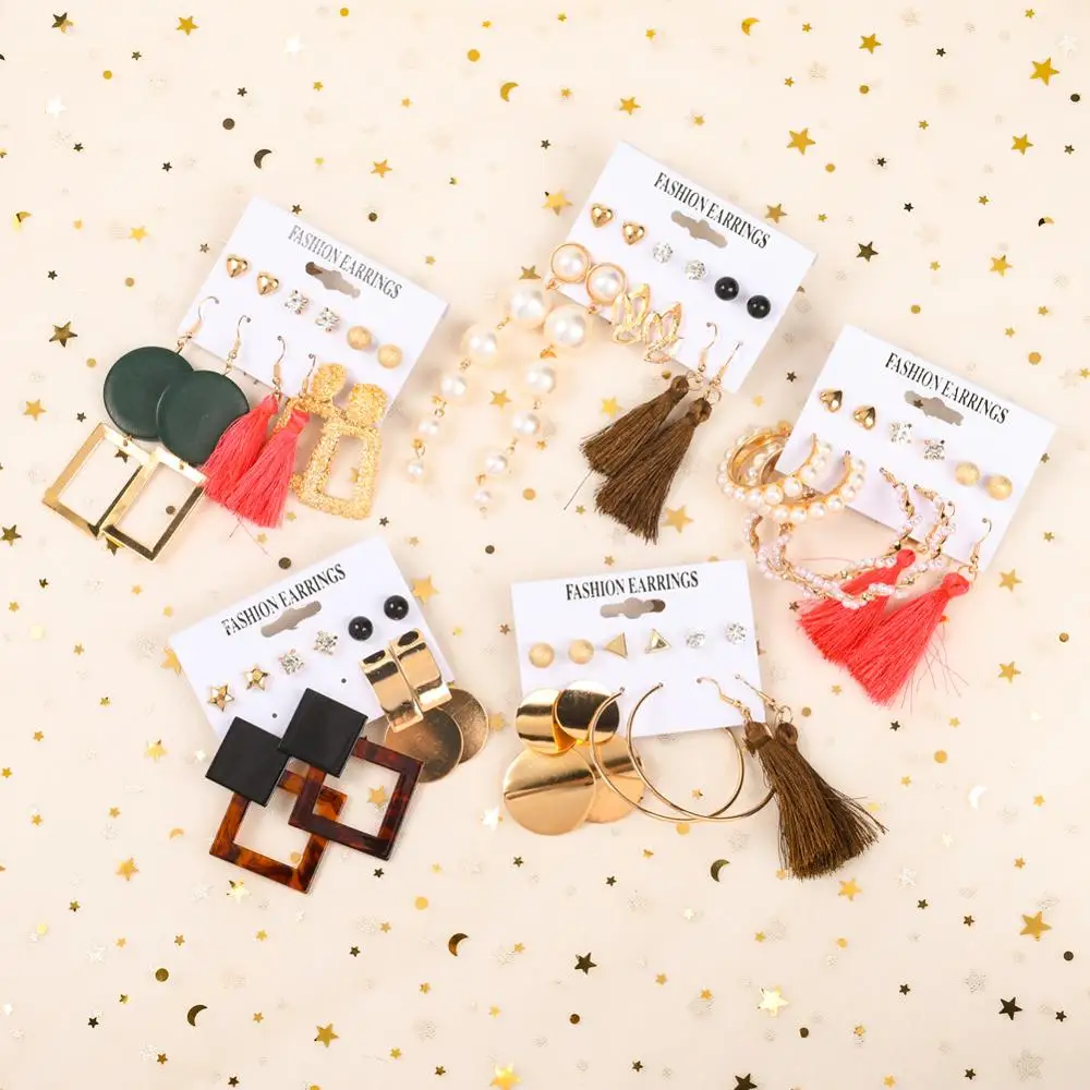 6 пар/компл. преувеличенный серьги в наборе из акриловые кисточкой модный