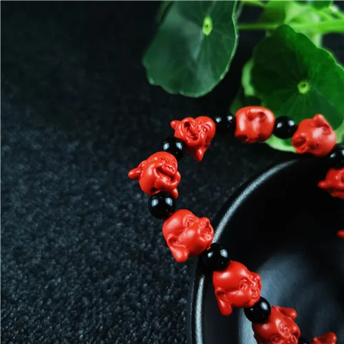 Китайский красный Органическая киноварь Смеющийся Будда бусины эластичный