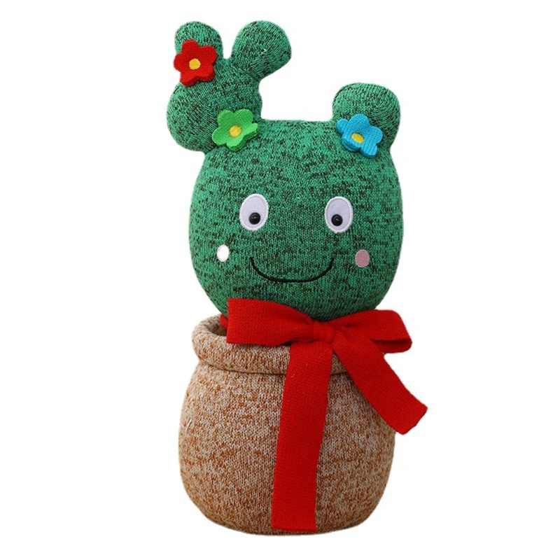 

H55B 13.8 Inches Cute Smiling with Hairpin Plant Stuffed Plush Toys Soft Hand Held Cactus Best Gifts for kids /Girls