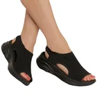 Сандалии женские на танкетке, Повседневная Удобная спортивная пляжная обувь на платформе, однотонные Босоножки с открытым носком, лето 2021