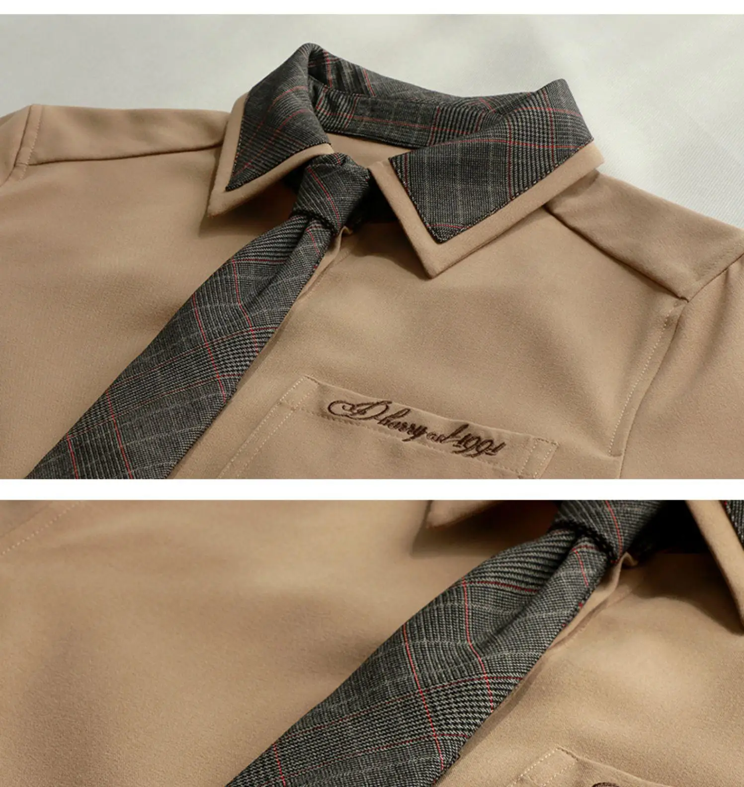 

Lauri Laki Vintage Blouse Women Plus Size Office Ladies Elegant Plaid Long Sleeve Shirts Mujer with Necktie Autumn 2021 Tops