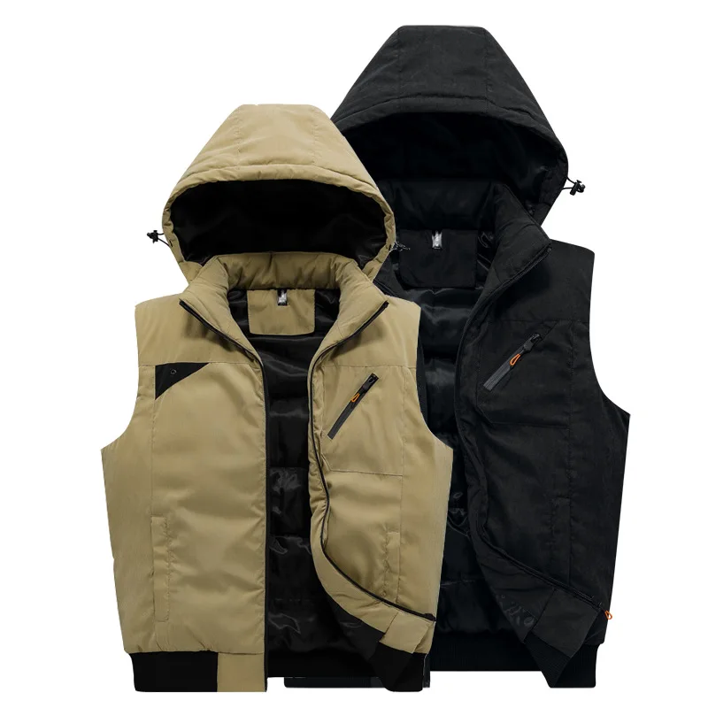 Жилет мужской зимний пуховой с капюшоном и карманами на молнии размеры XXXL |