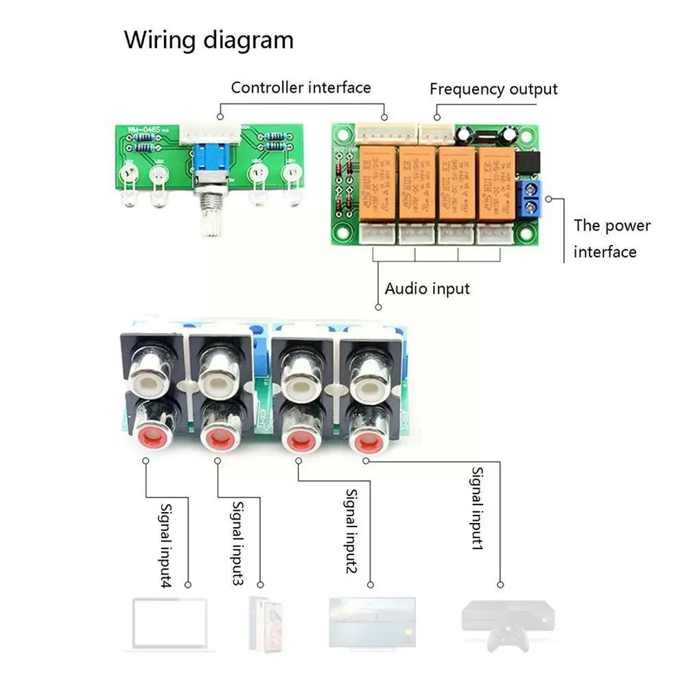 

1PCS 4-Way Relay Audio Input Signal Selector Switching Input Selection For Amplifiers RCA Board Switch Audio Of Rotary D4K4