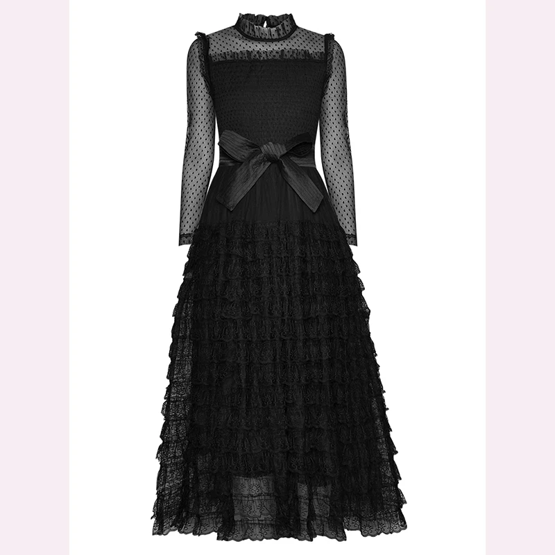 

Высокое качество, новинка, женское весеннее кружевное платье с вертикальным воротником и длинным рукавом