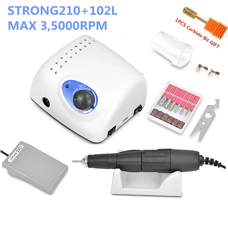 New 65W Strong 210 102L Brushless Nail Drills Manicure Machine Pedicure Electric Strong 35000RPM File Bits Nails Art Equipme