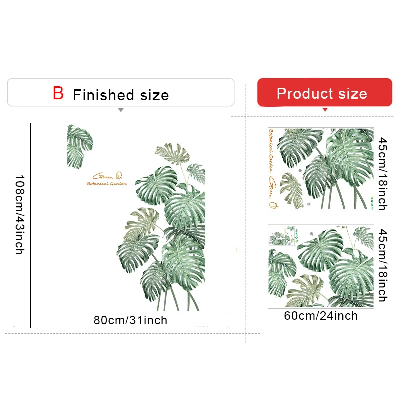 

Large Green Leaves Wall Stickers for Living room Bedroom Eco-friendly DIY Vinyl Plants Wall Decals Home Decoration Wall Murals