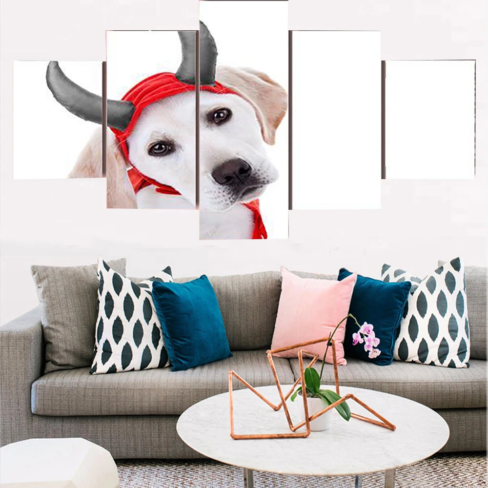 5 шт. настенная Картина на холсте Хэллоуин лабрадор щенок собака в дьяволе костюм