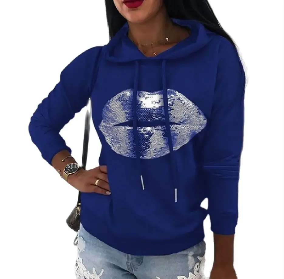 

S-3XL Casual New Women's Tops 2020 Autumn and winter lip Printing Loose Lady Hoodie Sports Running Plus Size Women's Hoodie