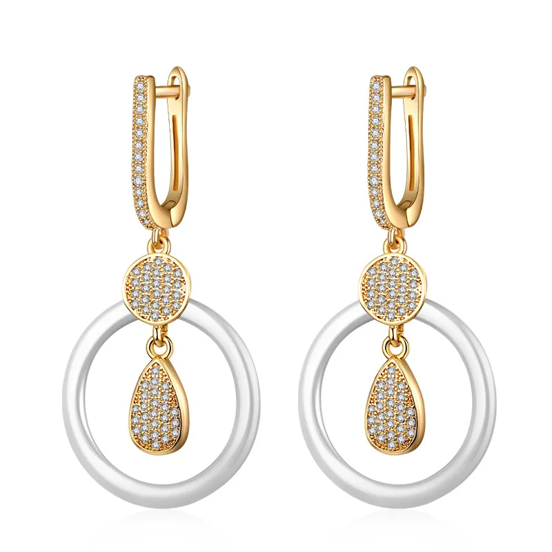 gold white MAIKALE Модная медная висячие серьги круглый керамический кубический цирконий подвеска в форме капли с покрытием золото; серебро; Сережки для женщин подарок - Окраска металла: gold white