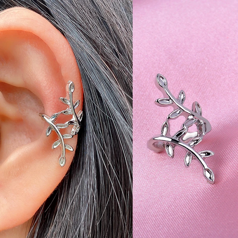 1 шт. серьги клипсы в виде золотого листа для женщин и девочек стразы со звездами