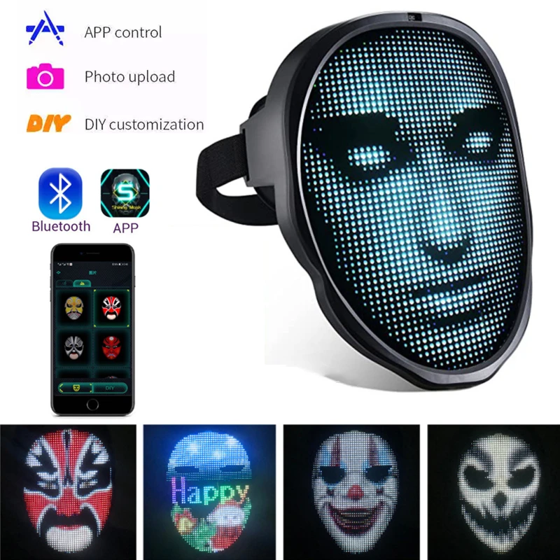 NEW Bluetooth APP Control Smart Carnival Led Face Masks Display Led Light Up Mask Programmable Change Face DIY Your Own Photoes