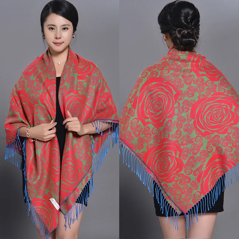 

Большой квадратный шарф в этническом стиле, проветривающая шаль для путешествий, Женская очень плотная квадратная шаль, шарф с рисунком пио...