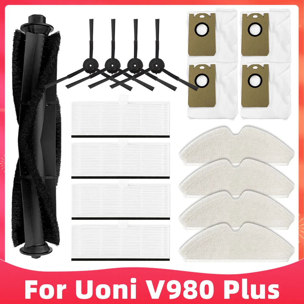 

Hepa Filter Main Side Brush Mop Cloths Rag Dust Bag Replacement For Uoni V980 Plus Robot Vacuum Cleaner Spare Parts Accessories