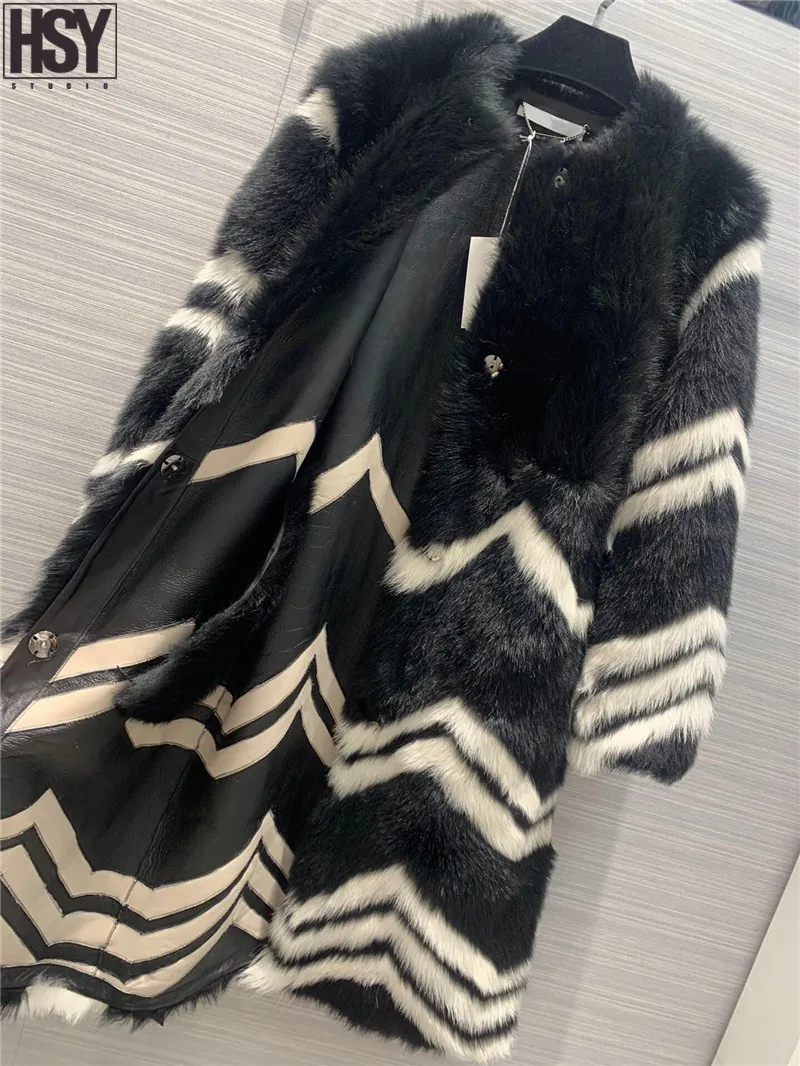 【HSY】2019 Осень Зима Женское роскошное черно-белое контрастное цветное волнистое