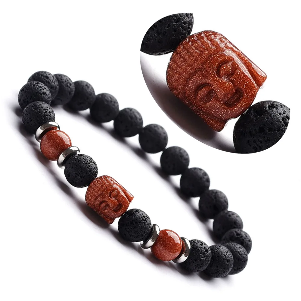 

Sublimation Natural Stone Buddha Head Bracelets For Women Men Black Volcanic Rock Beads Bracelet 2021 Fashion Boutique Jewelry