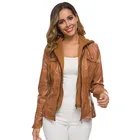 Женская осенне-зимняя куртка из искусственной кожи, пальто, мотоциклетная одежда с длинным рукавом, однотонные пальто с капюшоном, верхняя одежда, модная одежда