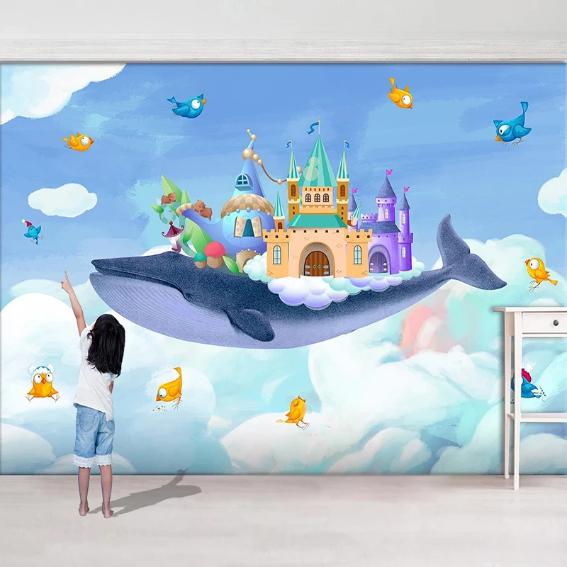 

Прямая поставка фотообои ручная роспись акварель замок китов птица детская комната настенное покрытие водонепроницаемые наклейки на стен...