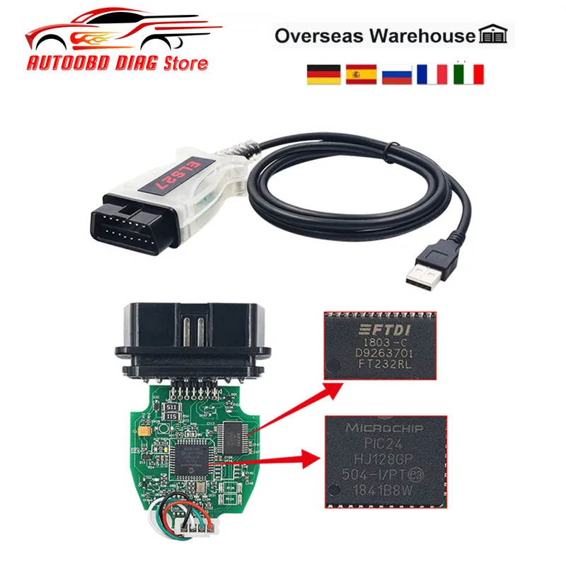 ELS27 FORScan V2.3.8 работает с чипом ELM327 и J2534 Pss-Thru Green PCB PIC24HJ128GP + FTDI лучше чем чип 25K80