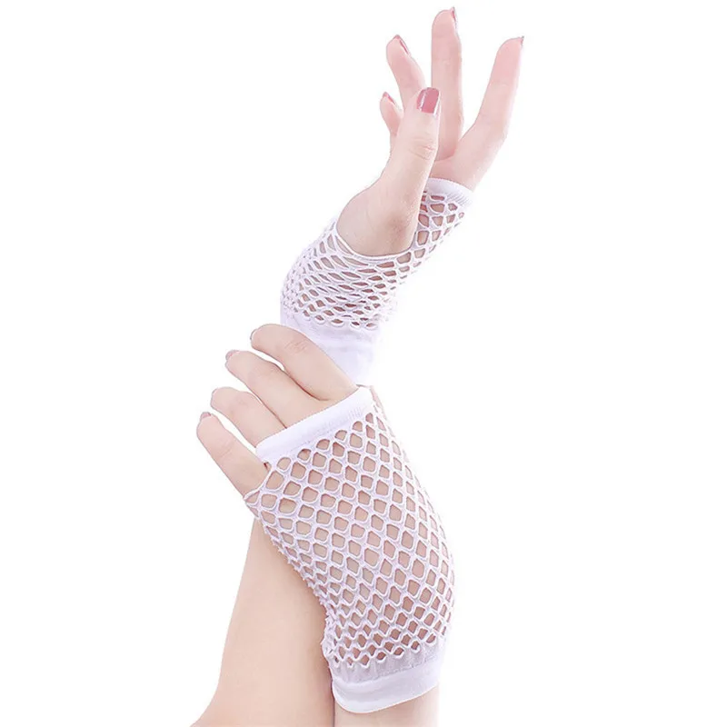 

25# Women Fishnet Short Gloves Nightclub Punk Goth Lady Disco Dance Costume Lace Fingerless Mesh Fishnet Gloves Mesh Mitten