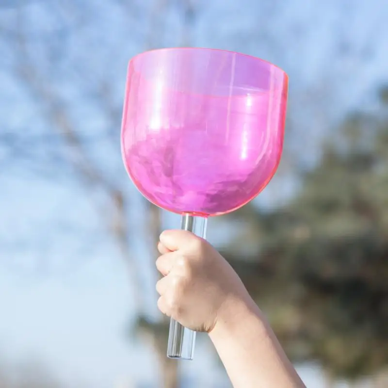 5 дюймов прозрачный розовый цветной кварцевый поющая чаша с ручкой + один