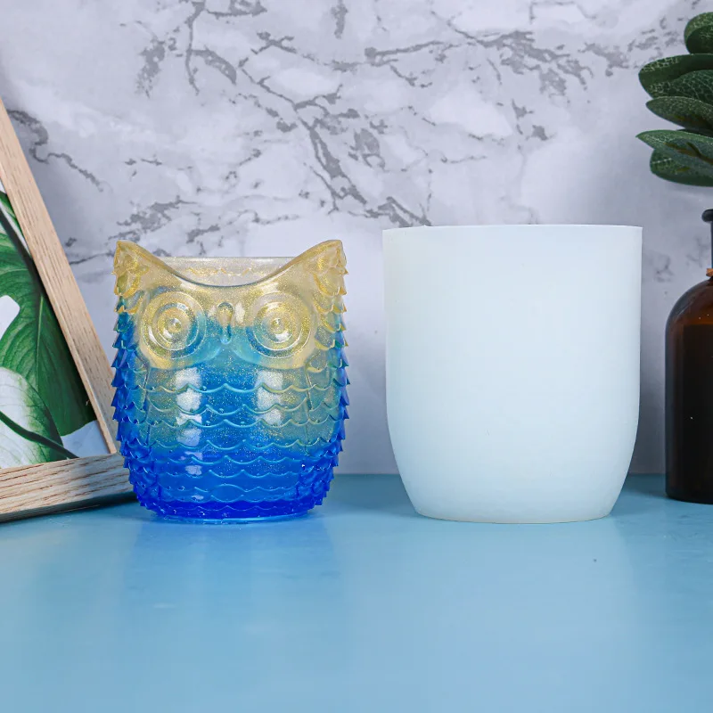 

DIY Epoxy Mold Owl Pen Holder Silicone Mold Mirror Surface Setting Candle Aromatherapy Decoration Silicone Mold Hot Sale