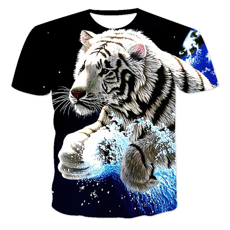 

2021 Summer New Tiger Pattern Male Casual Clothes T-Shirt Men Casual Style Streetwear O-Neck Polyester Tops XXS-6XL