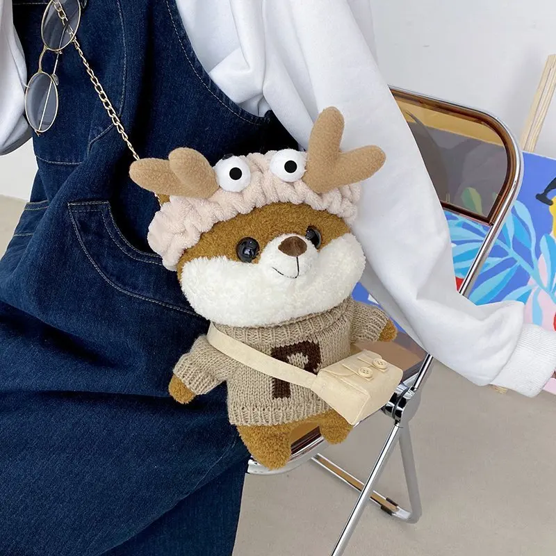 

Plush Brown Bear Crossbody Bags Cartoon Shoulder Bag Plush Bag Plush Stuffed Toy Children's Doll Bags for Women